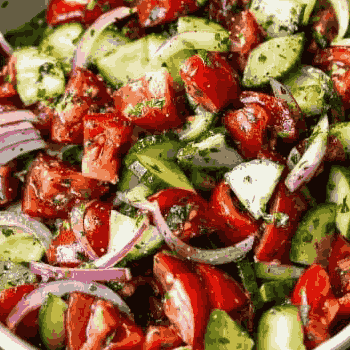 onion tomato cucumber lettuce salad